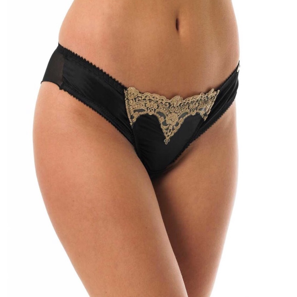 BLUEBELLA Black Silky Satin W/ Lace Trim & Mesh See Thru Back Brief Panties XL